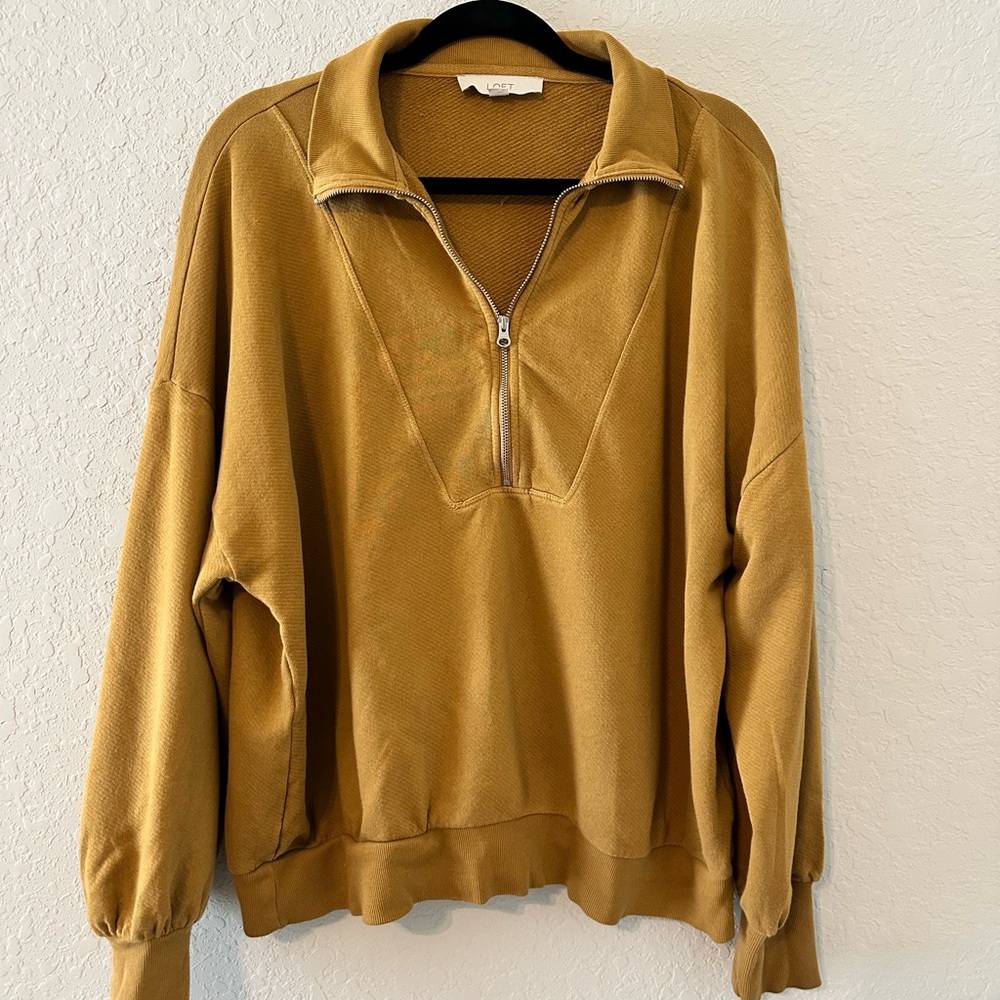 LOFT Camel Zip-Up Sweater